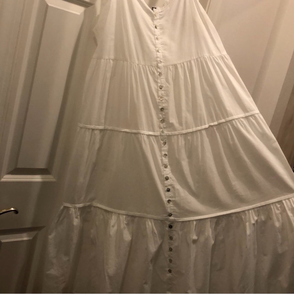 White Button-Down Nightgown with Lace Straps